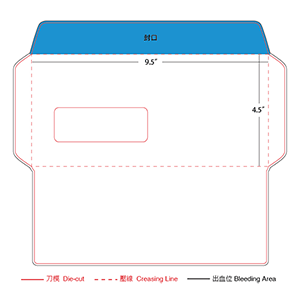 9.5" X 4.5" with window 